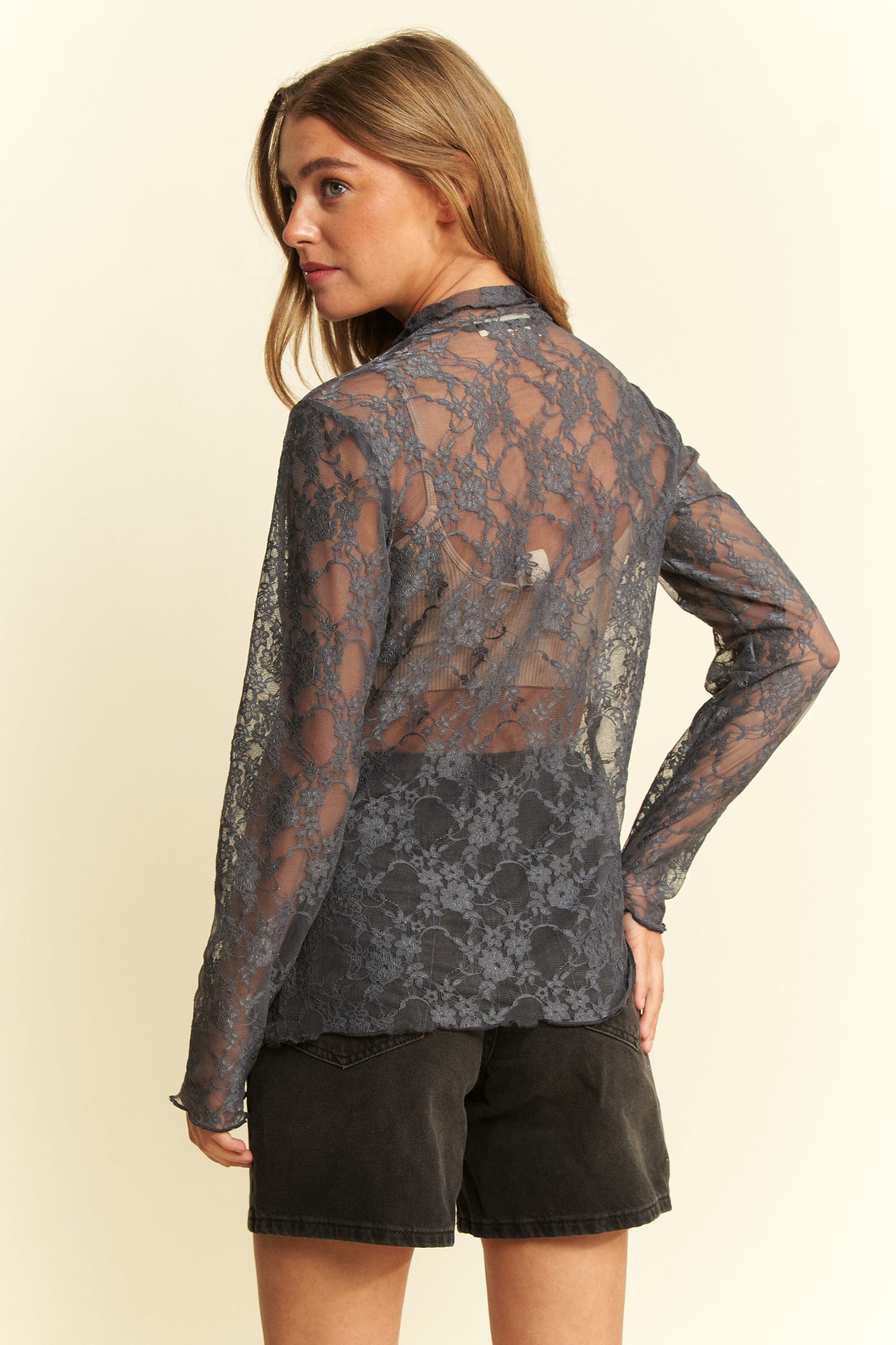 Charcoal Floral Print Lace Top
