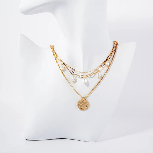Triple Layer Hammered Disc Pendant Necklace