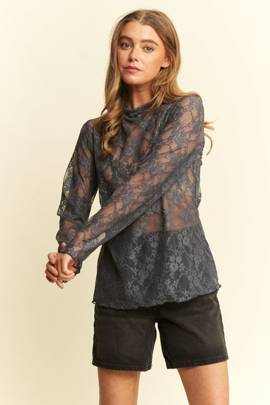 Charcoal Floral Print Lace Top