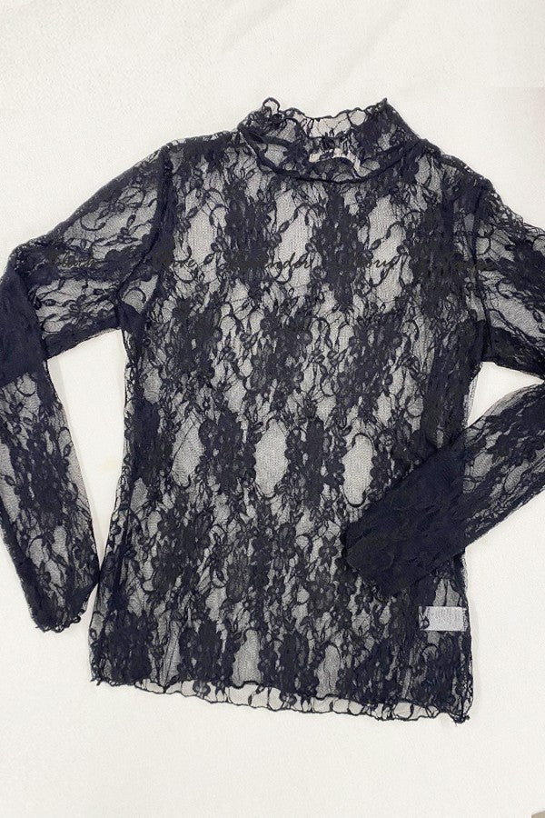 Charcoal Floral Print Lace Top