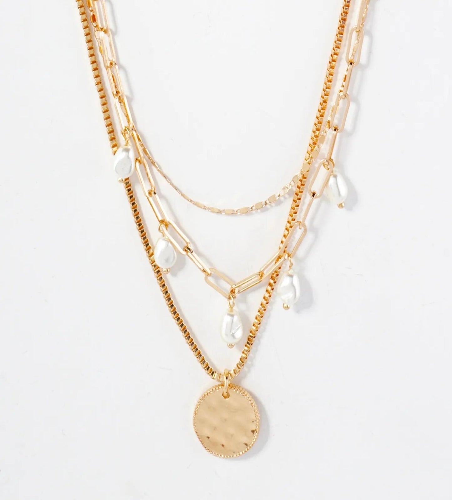 Triple Layer Hammered Disc Pendant Necklace