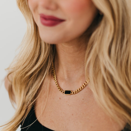 Black Stone Chain Necklace - WATERPROOF