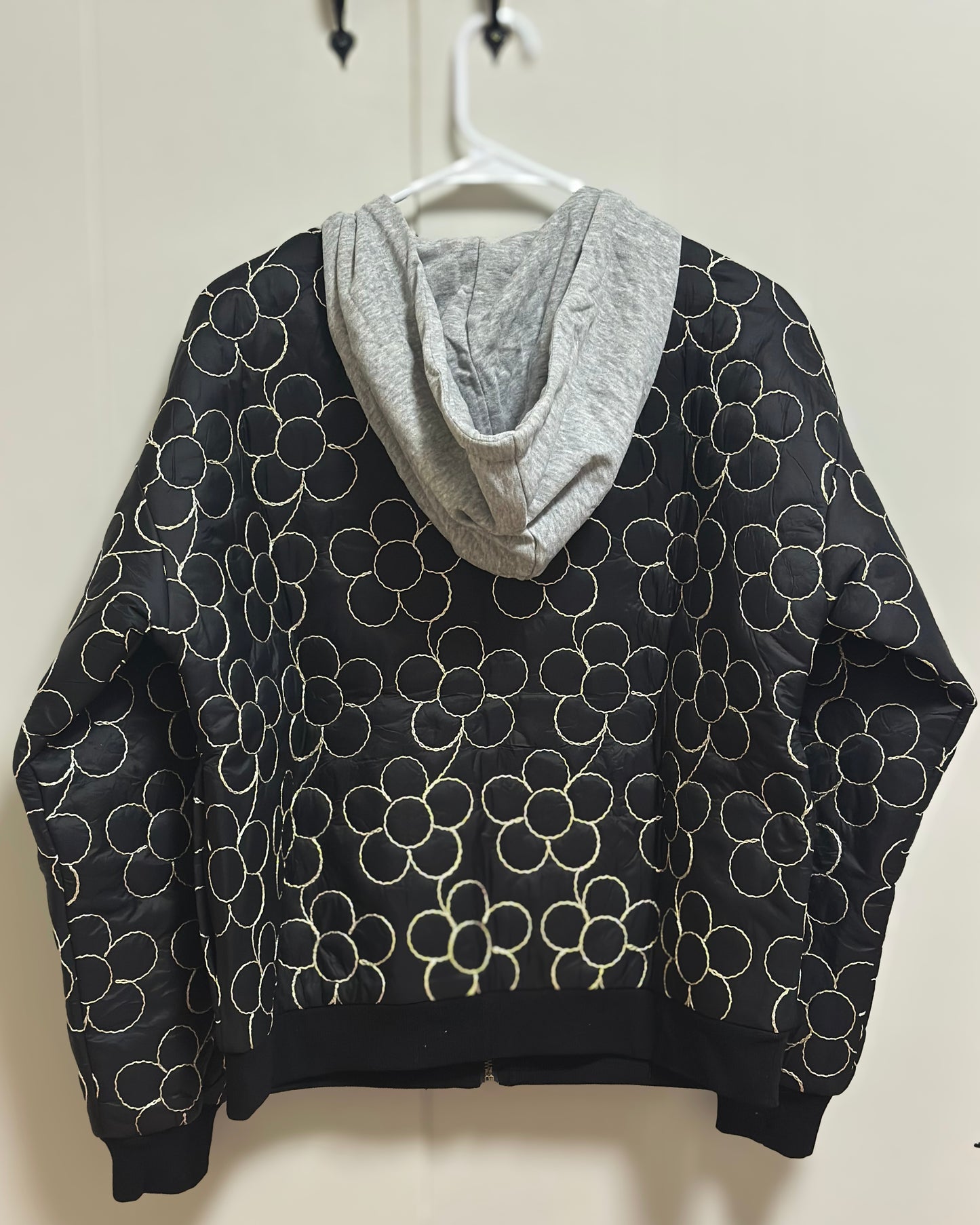 Floral Embroidered Contrast Hooded Jacket