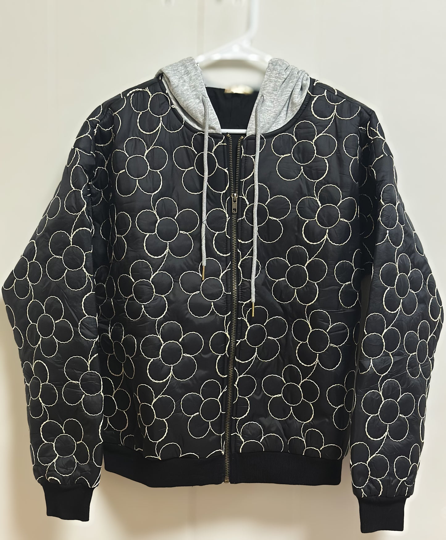 Floral Embroidered Contrast Hooded Jacket