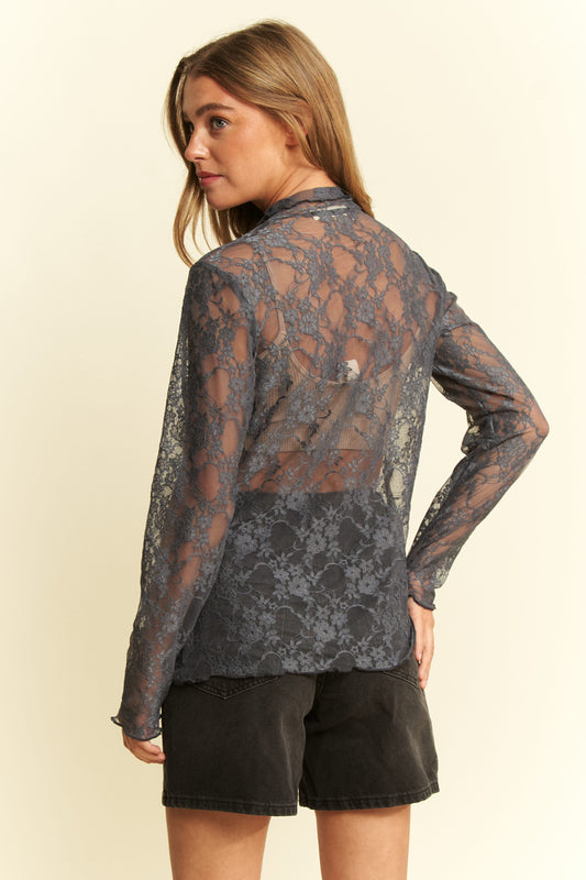White Floral Print Lace Top