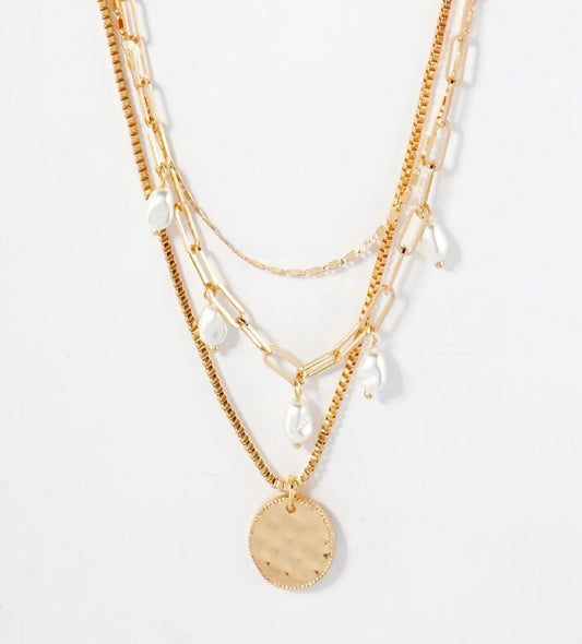 Triple Layer Hammered Disc Pendant Necklace